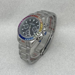 Nouvelle montre chronographe à quartz pour hommes de 39 mm en acier massif avec lunette en cristal coloré, mouvement VK63 - Product Image 3