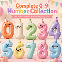 Ballon en aluminium géant de 40 pouces en forme de chiffre avec chapeau d'anniversaire et expressions de dessins animés mignons pour la décoration de fête d'anniversaire d'enfants 0-9