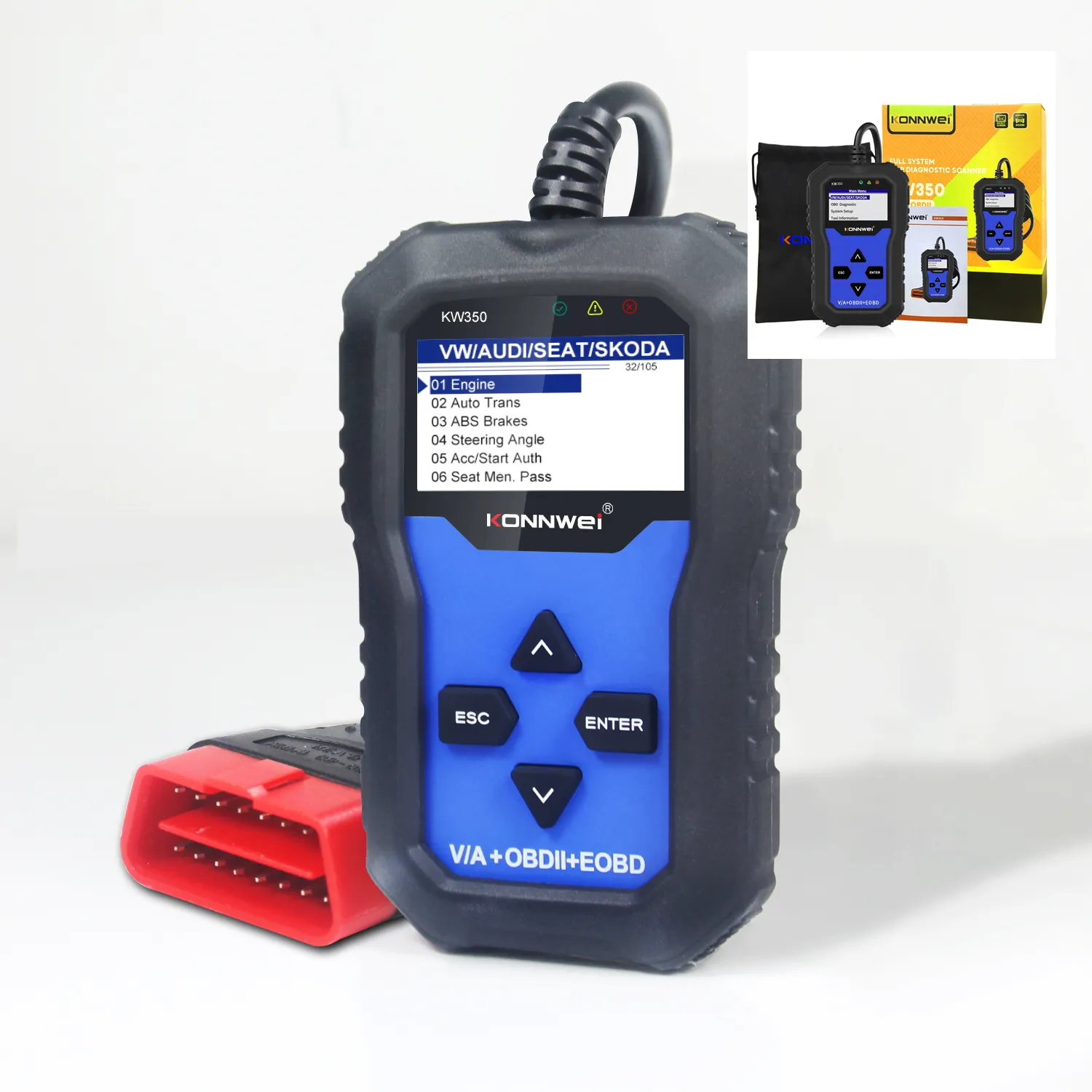 KONNWEI KW350 testeur de système complet moteur automatique scanner de diagnostic obdii avec transmission ABS et SRS avertissement de réinitialisation de l'huile