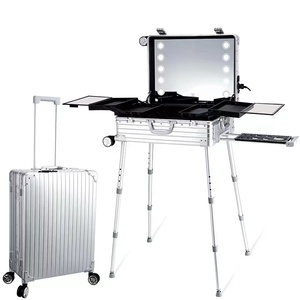 Aluminum Rolling Makeup <b>Storage</b> Trolley Case with LED Light and Mirror Silver <b>Suitcase</b> 22" & 24" Sizes - Product Image 1