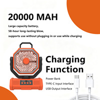 Ventilador Portátil Recargable con Batería de 20000mAh, 3 Luces LED, 4 Velocidades, Oscilación, Carga USB Inalámbrica, Motor sin Escobillas