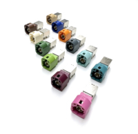 Conector Coaxial Automotriz WSD Fakra de 4 Pines, Código HSD Z, Enchufe de 90 Grados, Montaje en PCB, Soporte de Pin Curvado en Ángulo Recto, 50Ω 335V RMS