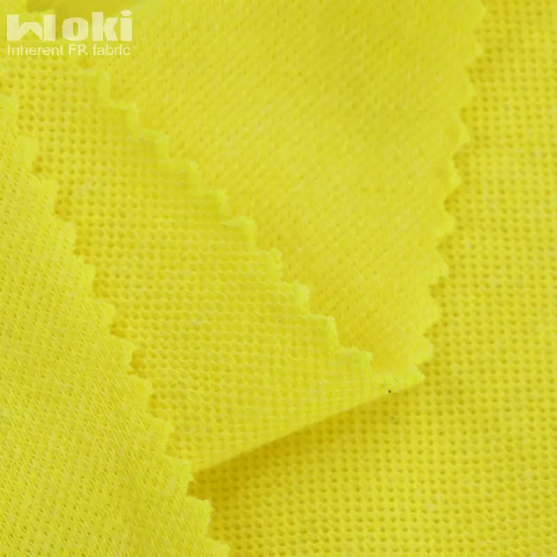 Flame Retardant Modacrylic/Cotton High Vis Yellow Pique Fabric 240gsm For Polo Shirt
