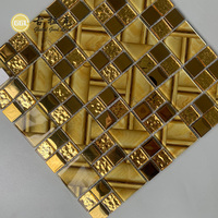 Mosaïque de verre pour salle de bain en or de luxe avec miroir carré, mosaïques de verre métalliques