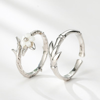 Bague de couple en argent 925, motif bambou vert prune, design simple, bague d'enfance, bague de fiançailles