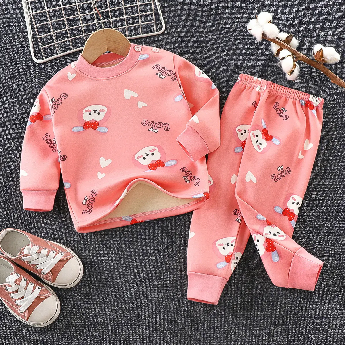 High quality thermal underwear set plus cashmere thickened boys and girls thermal clothing baby winter children's clothing