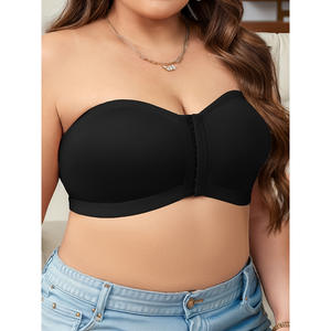 Bustier <span class=keywords><strong>Grande</strong></span> <span class=keywords><strong>Taille</strong></span> Confortable Antidérapant Noir Sans Bretelles Respirant à Agrafage Frontal <span class=keywords><strong>Invisible</strong></span> pour Femme - Product Image 5