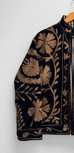 Handmade Rajasthan Suzani <b>Velvet</b> Bomber Jacket <b>Women</b> Winter Breathable Embroidered Cotton Lining OEM ODM Private Label - Product Image 3
