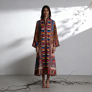 Robe Abaya élégante de haute qualité en polyester avec strass thermocollants, nouveau style personnalisé pour femmes musulmanes - Product Image 1