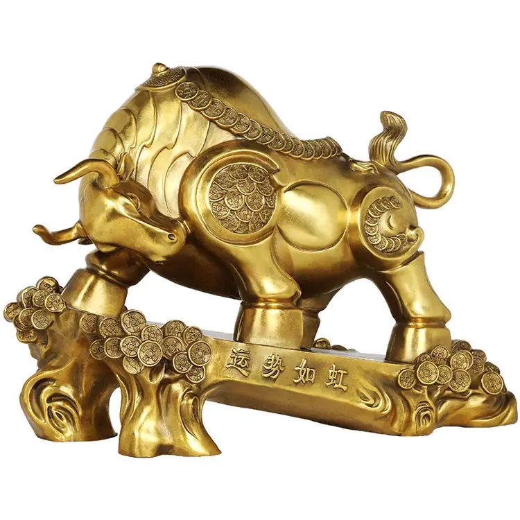 Premium Business Gift Luxury Office Table Decoration Item Copper Wall Street Bull Statue