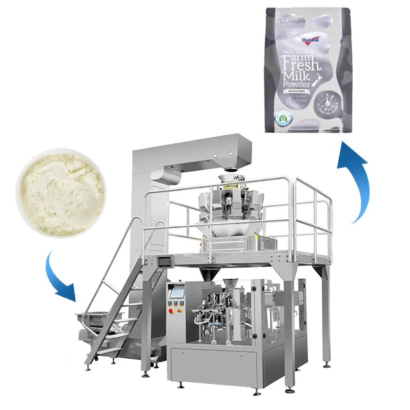 Máquina de ensacamento e embalagem de pó de proteína de leite rotativa automática de 1kg