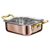 Plateau de service carré décoratif classique de luxe en acier inoxydable avec poignées dorées, finition brossée, compatible lave-vaisselle et micro-ondes