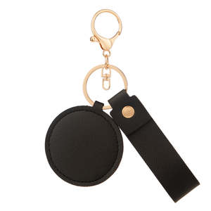 Mini Round PU Leather <b>Compact</b> Make-up <b>Mirror</b> Keychain Multi-colored Slim Travel Pocket Single Sided Swivel 3X Magnification - Product Image 4