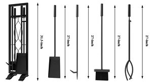 Ensemble de 5 outils de <span class=keywords><strong>cheminée</strong></span> en fer forgé avec support, pioche, pinces, pelle et brosse, accessoires robustes <span class=keywords><strong>pour</strong></span> poêle <span class=keywords><strong>à</strong></span> <span class=keywords><strong>bois</strong></span> d'intérieur - Product Image 3