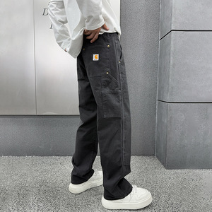 AG <strong>Men's</strong> Heavyweight Woolen Fabric Smart Casual Carpenter <strong>Jeans</strong> Flat Front Pleat Mid Waist <strong>Drawstring</strong> Closure Double Knee Design - Product Image 5
