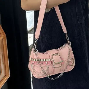 Y2K Cool Hot Girls Chain Shoulder Bag Casual Retro Women Underarm Bags Handbags Star Rivet Female Portable Phone Bags <b>Purse</b> - Product Image 1