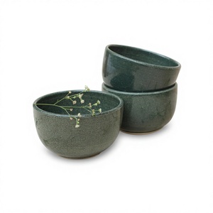 Premium Tribal Culture High-Fired Stoneware Ceramic Moss Bowl Green Glazed Durable Microwave Oven Safe Handmade Hotel <b>Dinnerware</b> - Product Image 1