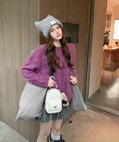 Pull en mohair doux violet pour femmes |   Haut en tricot surdimensionné confortable avec poignets côtelés |   Pull-over décontracté chic pour l'automne et l'hiver