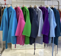 Manteau long en cachemire double face pour femme, style vintage, ceinturé, épais et chaud, pour l'hiver