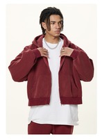 Sweat à capuche zippé pour homme, coupe ample, effet délavé et vieilli, en polaire épaisse, style streetwear vintage