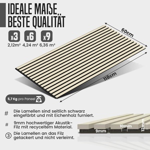Topbon Modern 3-Piece Acoustic Panels Set 118x60cm Real Wood <strong>Oak</strong> Veneer 3D Wood Look Felt Wall Panels <strong>Light</strong> <strong>Oak</strong> - Product Image 3
