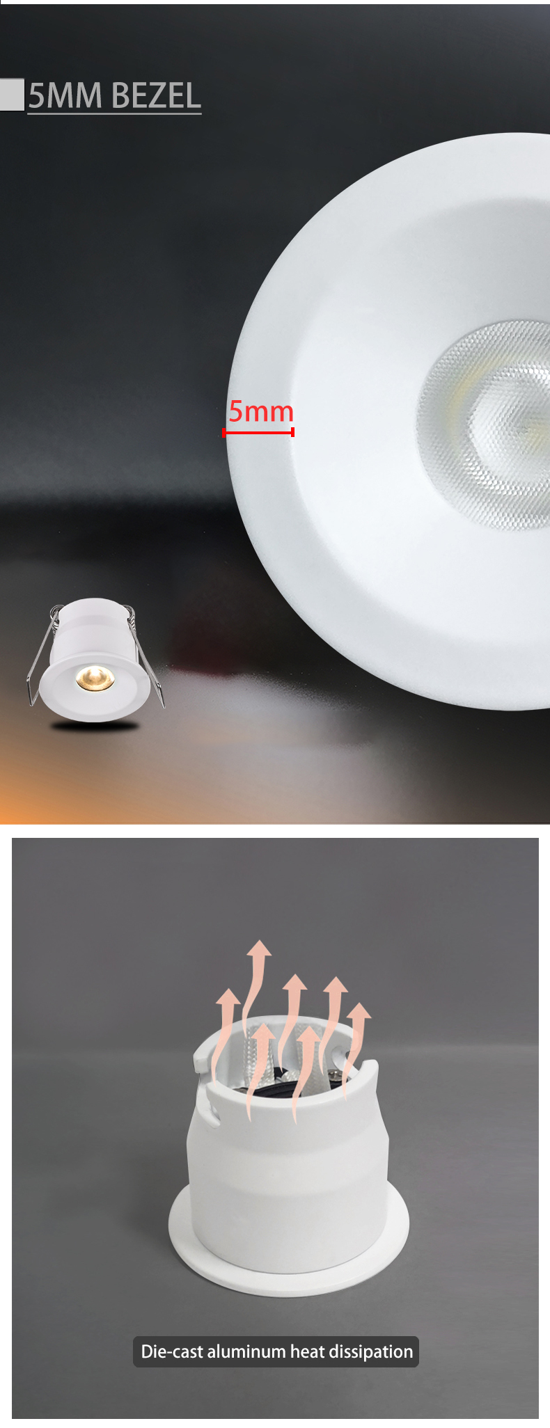 Black Aluminium 3.3W 43Mm 220V Mini Downlight LED Cabinet Light