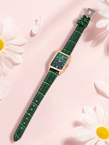 Relojes de Lujo para Mujer, Esfera Pequeña, Esfera Verde, Correa con Presilla, Relojes de Pulsera Cuadrados para Chicas - Product Image 4