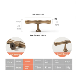 Brass Bamboo Shape Eco-Friendly Wardrobe Door Handles American Modern Minimalist Luxury Gold <strong>Drawer</strong> Pulls for Cabinet Wine - Product Image 1