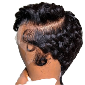 Venta al por mayor de cabello humano Remy virgen brasileño Tiwa Chioma para corte Pixie Curl ondulado 13x4 completo para peluca Frontal de encaje 6 pulgadas - Product Image 1