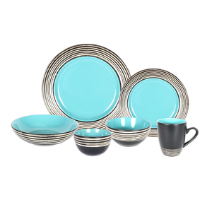 In September the Hotel Is Promoting Ceramic Blue Round Plate Sets for Salads Desserts and Tableware - Product Image 1