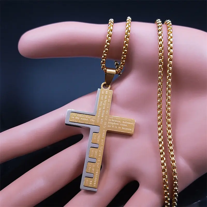 Оптовая продажа высокое качество коробка из нержавеющей стали цепь крест молитва ювелирные изделия католическое ожерелье
