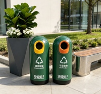 Poubelle extérieure moderne en fibre de verre de grande taille, résistante aux intempéries, en composite, pour la décoration des espaces publics commerciaux