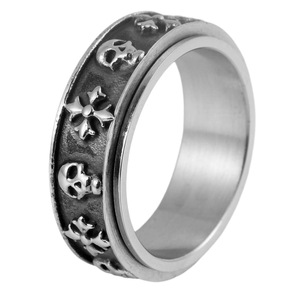 yunnique Retro Skull Fashion Punk Rotating <b>Ring</b> For Men <b>Titanium</b> Steel Cross Jewelry <b>Ring</b> Steel Color US Size - Product Image 5