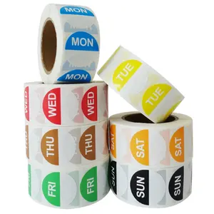 Custom Color Coding Dot Round Food Rotation Labels Self Adhesive 7 Days Of The Week Labels Stickers