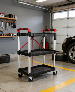 Chariot de service pliable portable - 3 niveaux, capacité de 150 lb - Chariot utilitaire à roulettes pliable avec roues pour entrepôt - Product Image 1