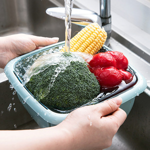 Double Layer <b>Plastic</b> Drain <b>Basket</b> With Lid Sealed For Fruit Vegetable Storage Kitchen Use - Product Image 5