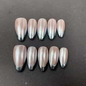 <span class=keywords><strong>Manicura</strong></span> <span class=keywords><strong>Francesa</strong></span> Azul <span class=keywords><strong>Verde</strong></span> Almendra Hecha a Mano de Alta Calidad, Venta al Por Mayor de Fábrica, con Diseño Estampado, Reutilizable - Product Image 3