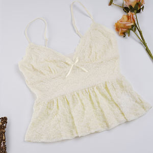 Womens Short Elegant <b>Lace</b> <b>Cami</b> Tank <b>Top</b> Solid Color V Neck Bow Tie Front Slim Fit Waist Defining Sleeveless Casual - Product Image 6