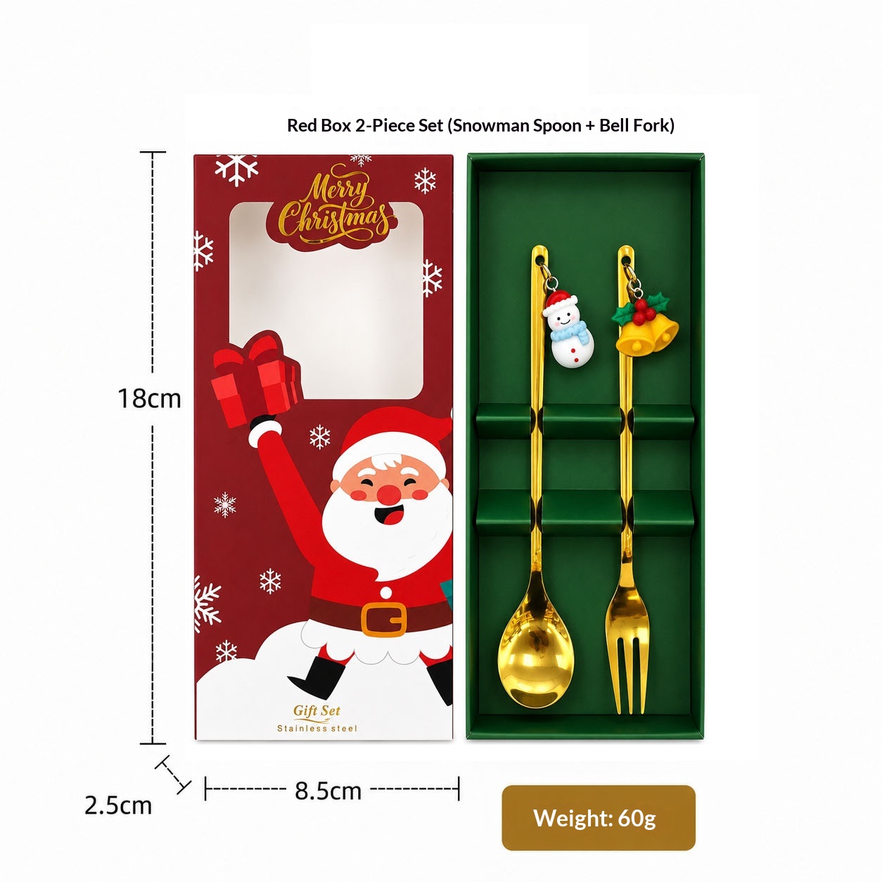 Golden Red Box Snowman Spoon-Bell Fork
