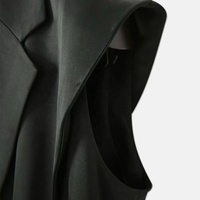 Robe noire sur mesure pour femme, col tailleur, jupe longue sans manches, tissu en acétate et polyester, robe brillante