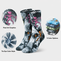 Chaussettes de sport mi-mollet en coton tricoté, motif graphique Tie-Dye Pixel Art, 5 couleurs, style décontracté urbain, personnalisables OEM