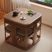 Ensemble de table à thé pliable moderne en bois massif avec quatre chaises, idéal pour salon et balcon, design durable et écologique