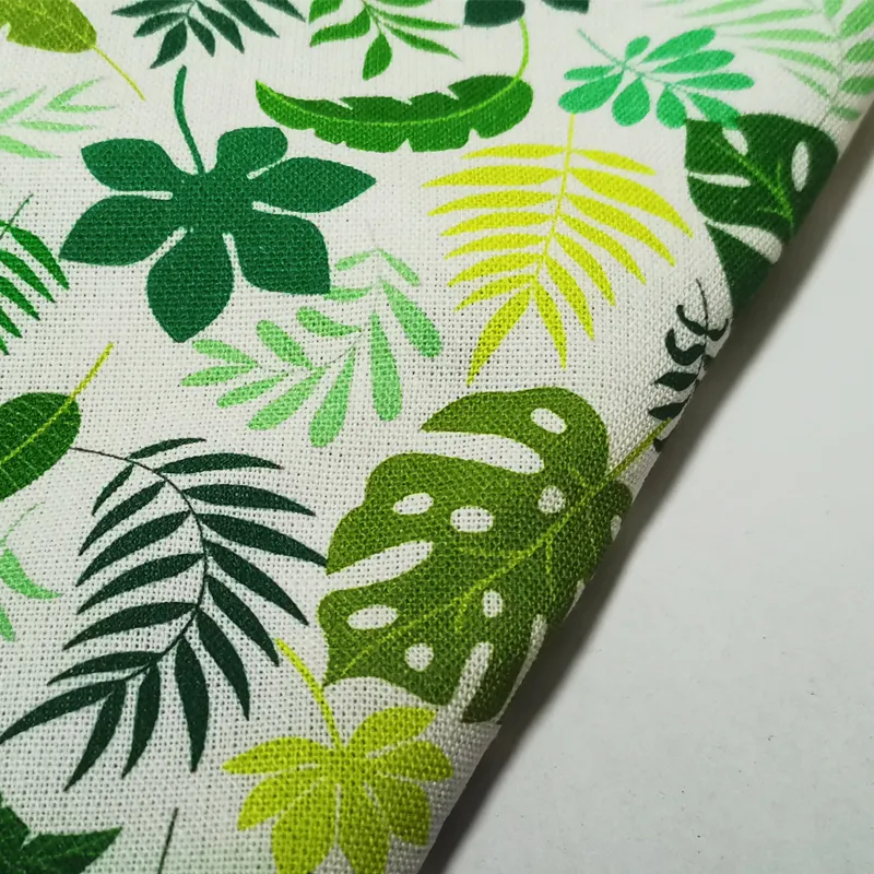 Keten pamuk karışımlı giysi kumaşı tropikal bitkiler dijital baskılı keten rami pamuk karışık kumaş özelleştirilmiş tasarım desen