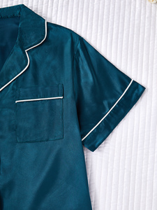 Bộ đồ ngủ bằng vải sa tanh thanh lịch cho nữ quần đùi áo ngắn tay có ve áo màu trơn hai mảnh quần áo ngủ thường ngày mặc nhà cho mùa thu ODM - Product Image 4