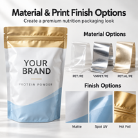 Sachet debout personnalisé pour protéines en poudre, emballage refermable avec logo imprimé, sac alimentaire en plastique, emballage en aluminium