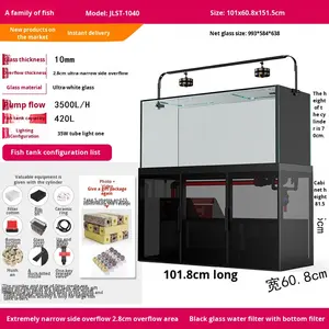 Aquarium rectangulaire ultra-fin moderne avec filtre de fond, verre ultra-blanc pour salon, débordement arrière pour <span class=keywords><strong>Ranchu</strong></span> - Product Image 2