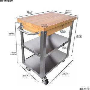 รถเข็นครัวเคลื่อนที่แบบสองชั้น สแตนเลส แข็งแรง ทนทาน ทันสมัย ใช้งานได้หลากหลาย พร้อมท็อปไม้จริง - Product Image 2
