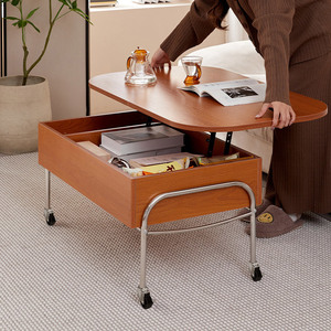 Nordic Style <b>Height</b> <b>Adjustable</b> Coffee <b>Table</b> Wood Top With Storage Drawer Movable For Small Apartments And Rental Rooms - Product Image 3