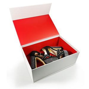 Customized Logo Printed Carton with Magnet White Shell <b>Red</b> Lining High Grade Flap Gift Box High <b>Heel</b> Gift Box - Product Image 2