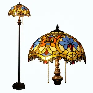 Longhuijing 16 Inch Tiffany Floor Lamp Met Gebrandschilderd Glas Lampenkap Woonkamer Verlichting